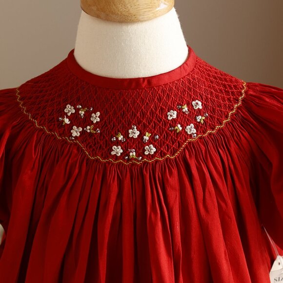 Red 100% Dupioni Silk Bishop Dress Size 2T/3T Luli & Me Boutique NWT - Picture 2 of 5